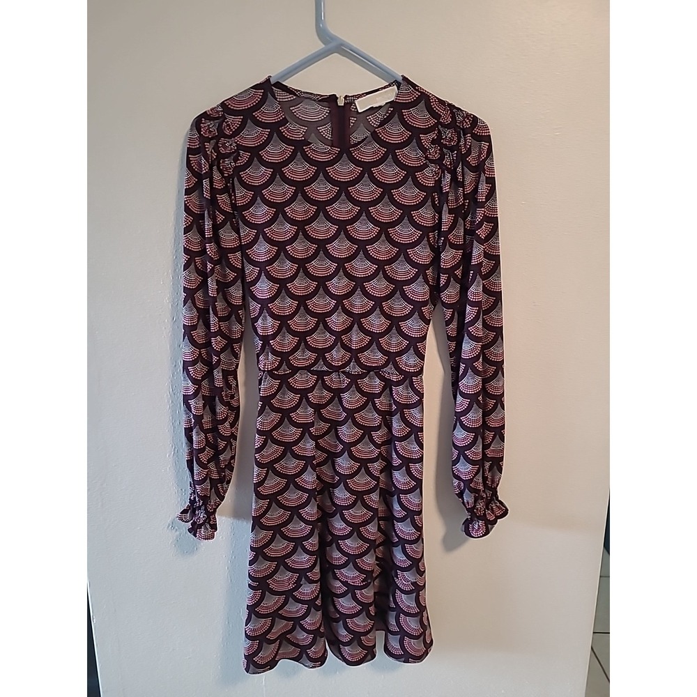Michael Kors Women Multicolor Balloon Sleeve Round Neck Knee Length Dress Size M